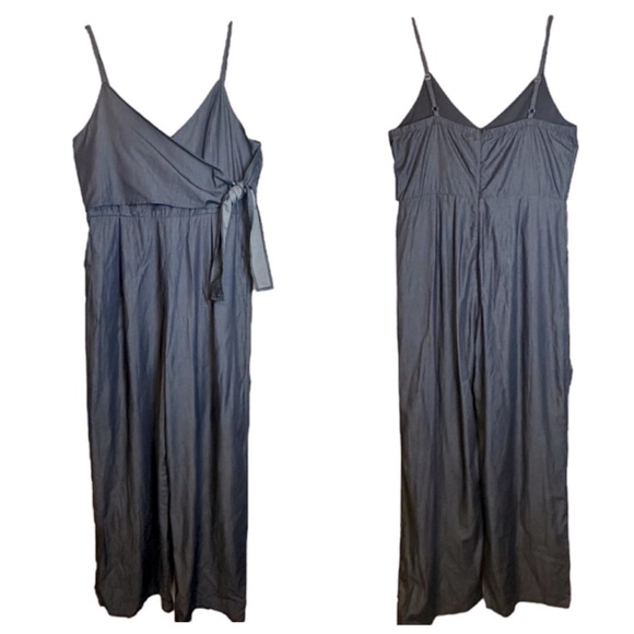 Lulus Dorado Wide Leg Tie Front Jumpsuit Denim Chambray Size XL JS16136COA - Picture 1 of 14